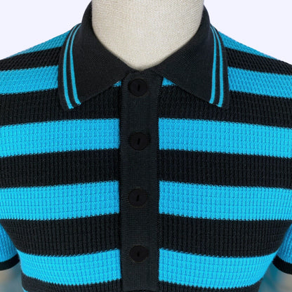 Ska & Soul Hall Fine Gauge Waffle Knit Polo Turquoise