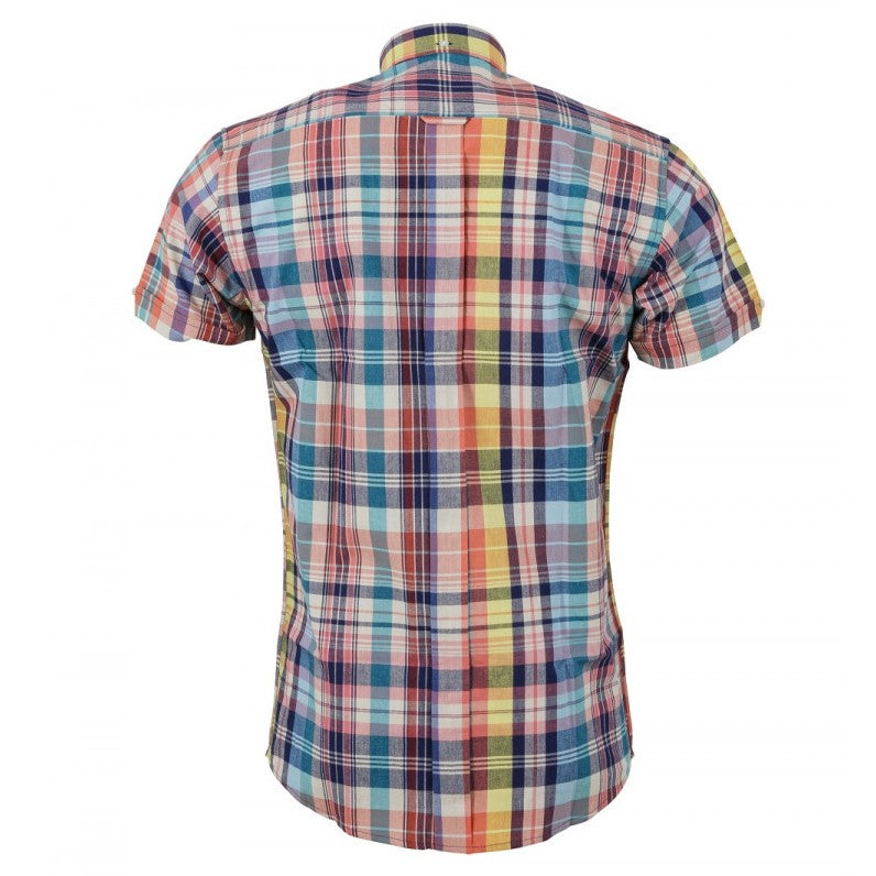 Relco Button Down Check Short Sleeve Shirt Multi Pastel Check