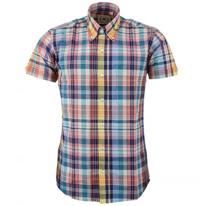 Relco Button Down Check Short Sleeve Shirt Multi Pastel Check