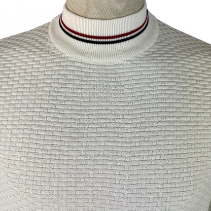 Trojan Records Fine Gauge Basketweave Knit Turtle Neck Ecru