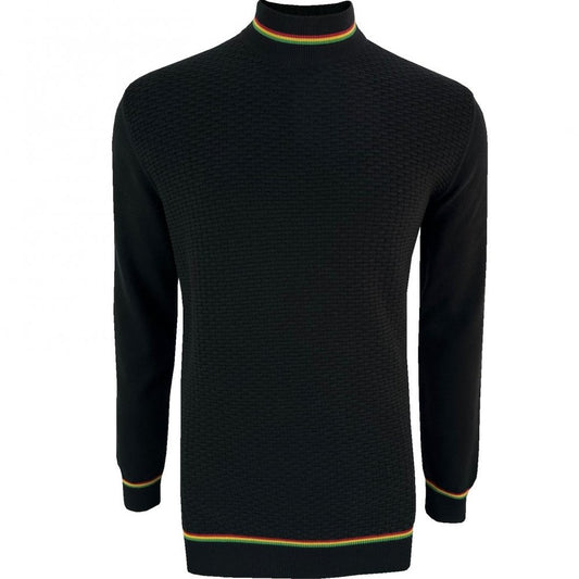 Trojan Records Fine Gauge Basketweave Knit Turtle Neck Black