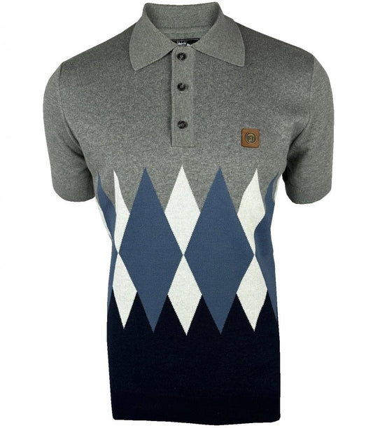 Trojan Records Diamond Fine Gauge Knit Polo Airforce