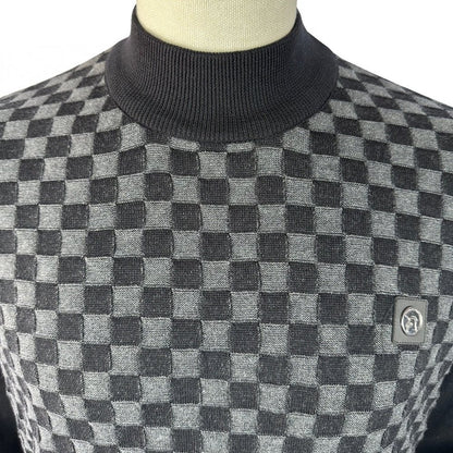 Trojan Records Fine Gauge Knit Chequerboard Turtle Neck Black