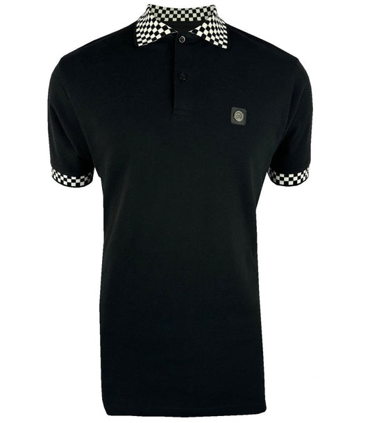 Trojan Records Chequerboard Trim Polo Black