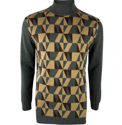 Trojan Records Fine Gauge Knit Geometric Turtle Neck Charcoal