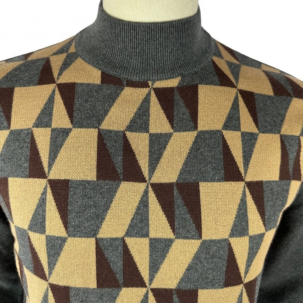 Trojan Records Fine Gauge Knit Geometric Turtle Neck Charcoal