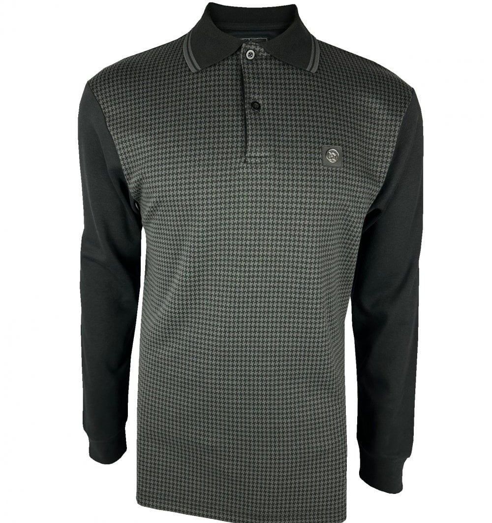 Trojan Records Houndstooth Panel L/S Polo Black