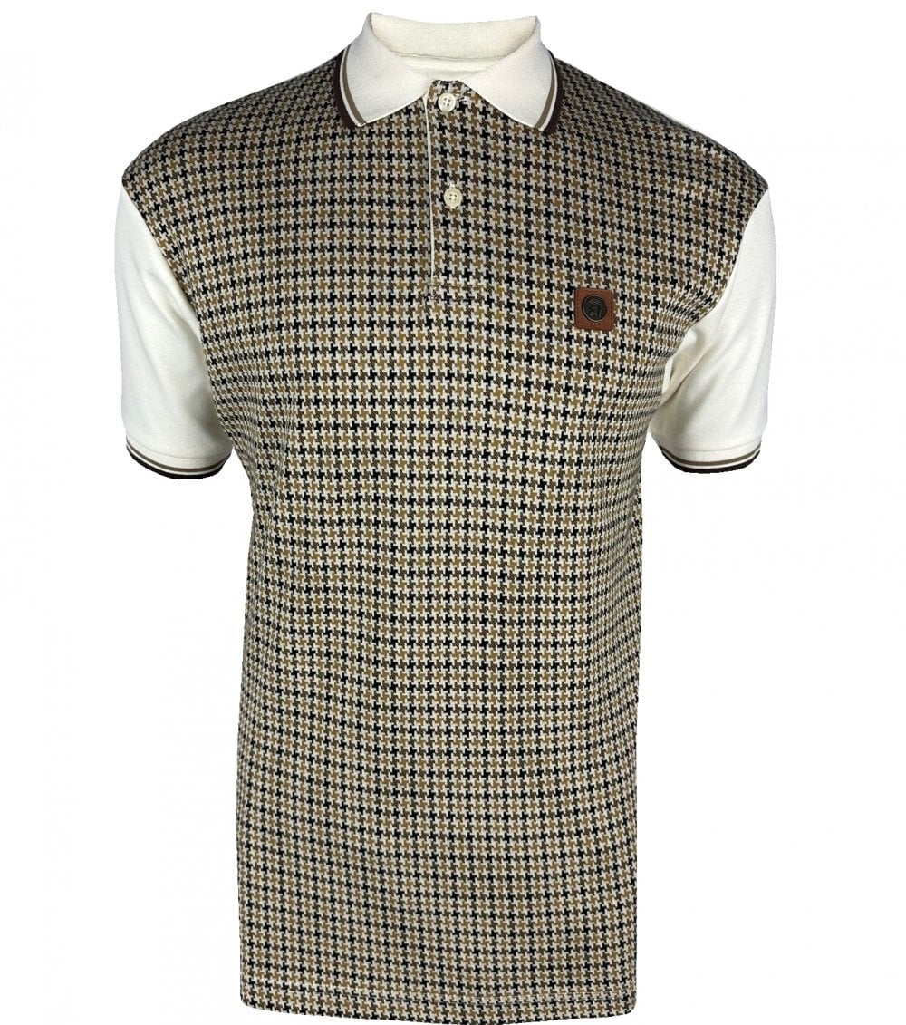 Trojan Records Houndstooth Panel Polo Ecru