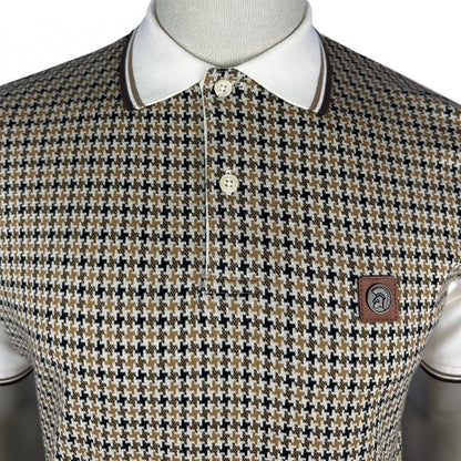 Trojan Records Houndstooth Panel Polo Ecru