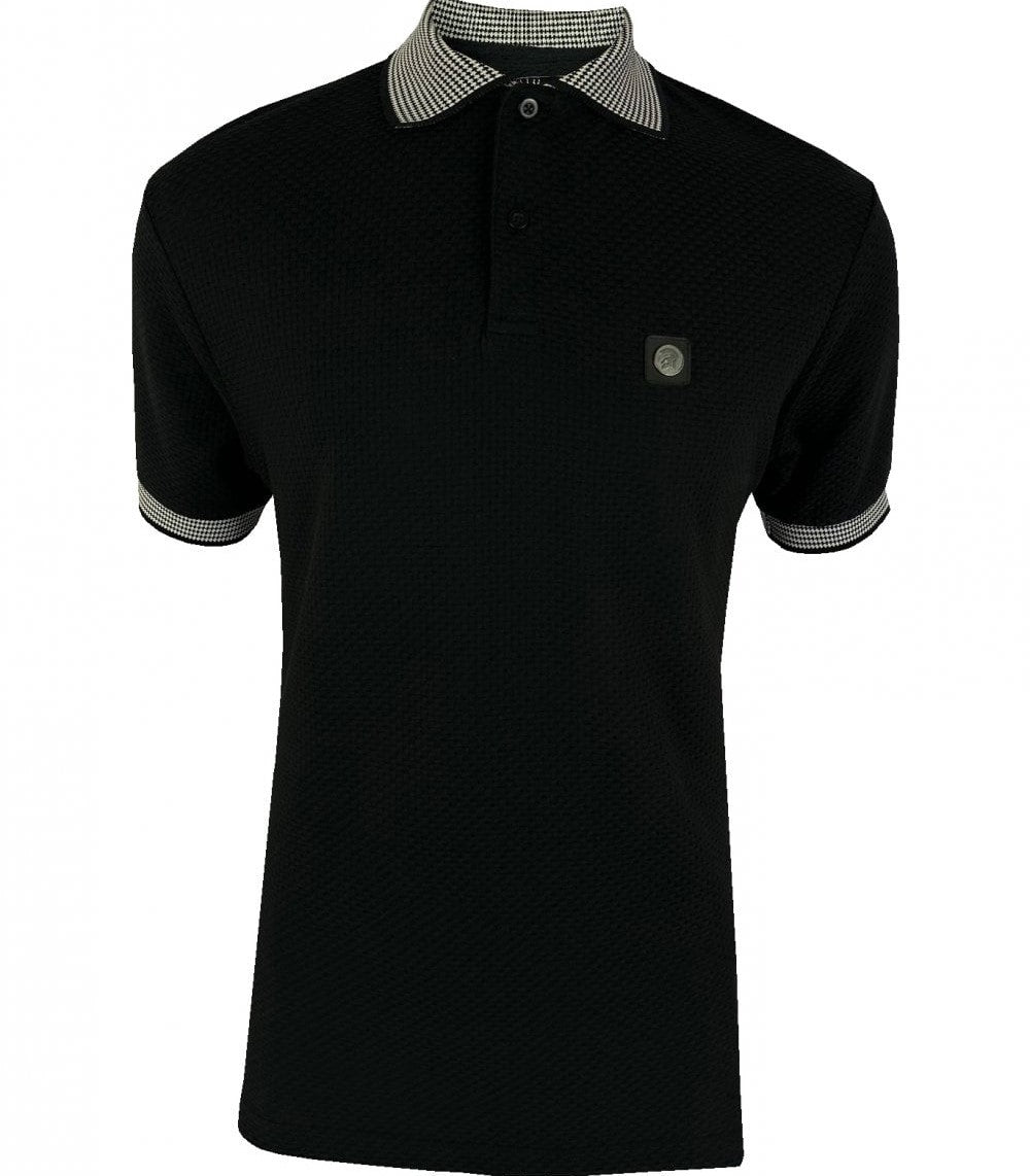 Trojan Records Jacquard Collar Textured Polo Black