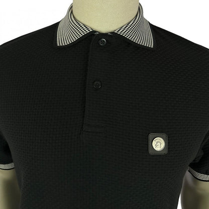 Trojan Records Jacquard Collar Textured Polo Black