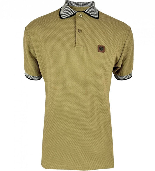 Trojan Records Jacquard Collar Textured Polo Camel