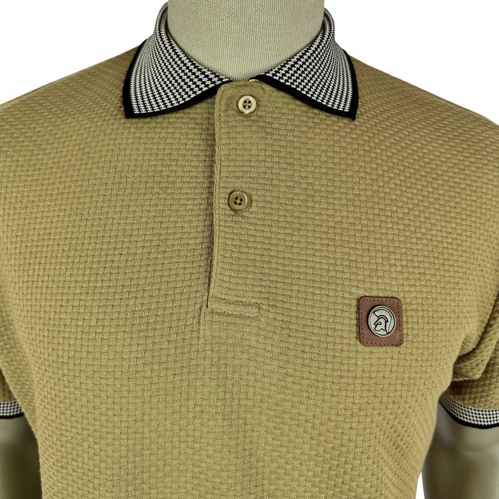 Trojan Records Jacquard Collar Textured Polo Camel