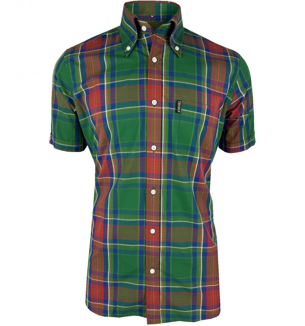 Trojan Records Multi Check Shirt With Pocket Square Green