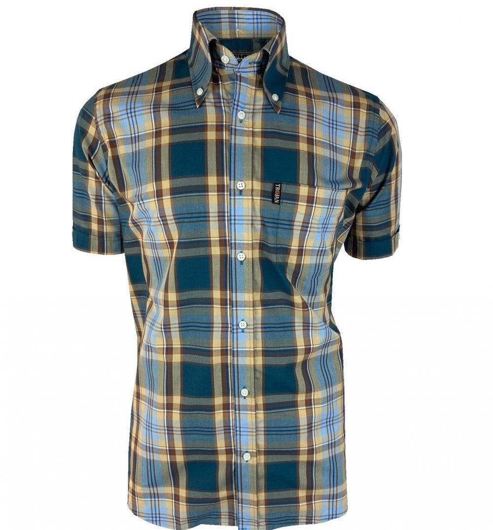 Trojan Records Multi Check Shirt With Pocket Square Petrol