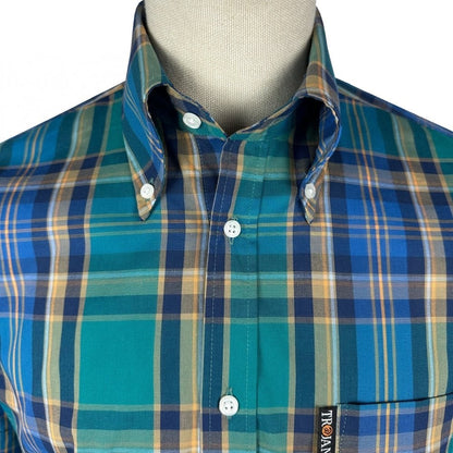 Trojan Records Multi Check Shirt With Pocket Square Jade Green