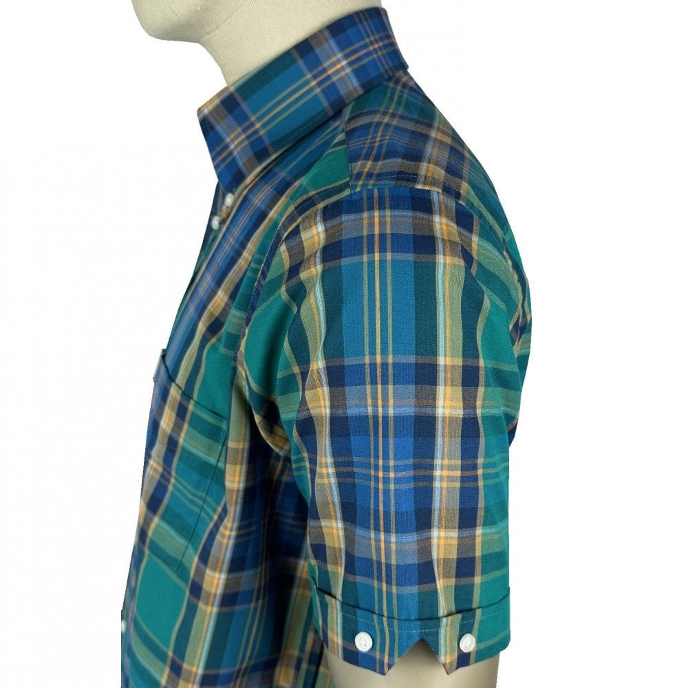 Trojan Records Multi Check Shirt With Pocket Square Jade Green