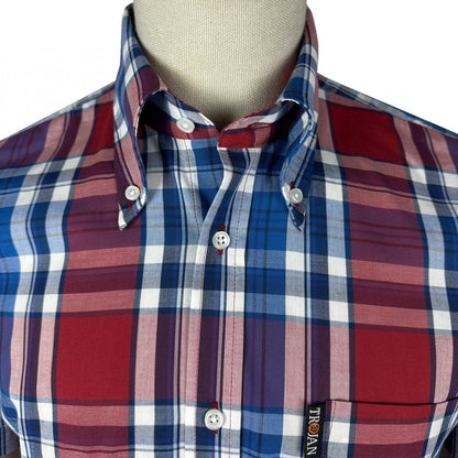 Trojan Records Multi Check Shirt With Pocket Square Cobalt