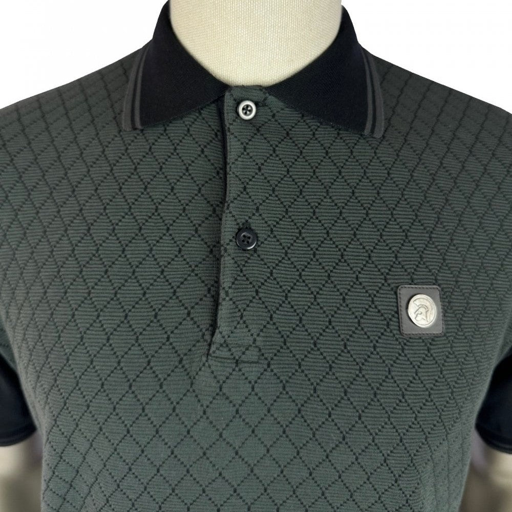 Trojan Records Ottoman Rib Panel Polo Black