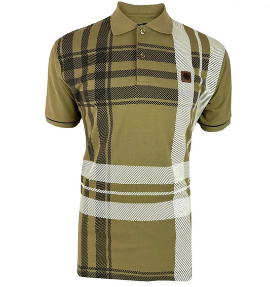 Trojan Records Oversize Check Panel Polo Camel