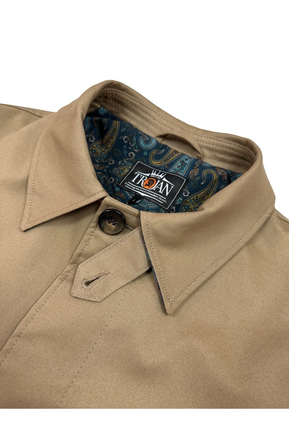 Trojan Fly Front Paisley Trimmed Mac Sand