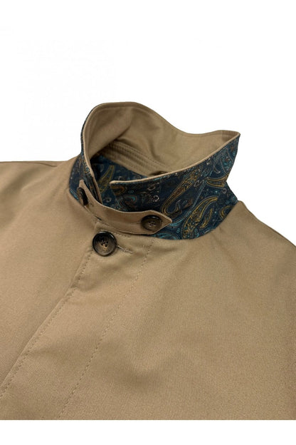 Trojan Fly Front Paisley Trimmed Mac Sand