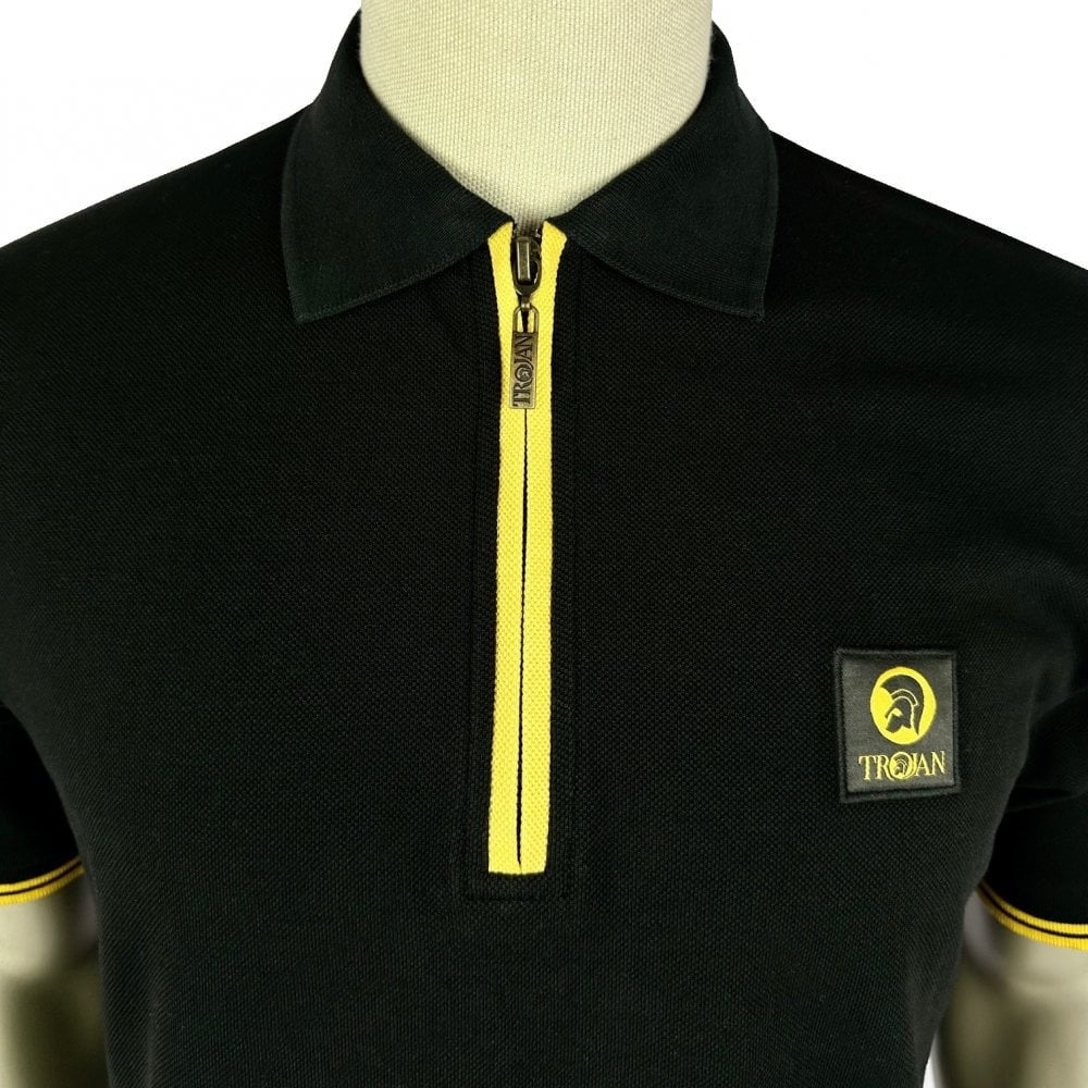 Trojan Records Plain Pique Zip Polo Black