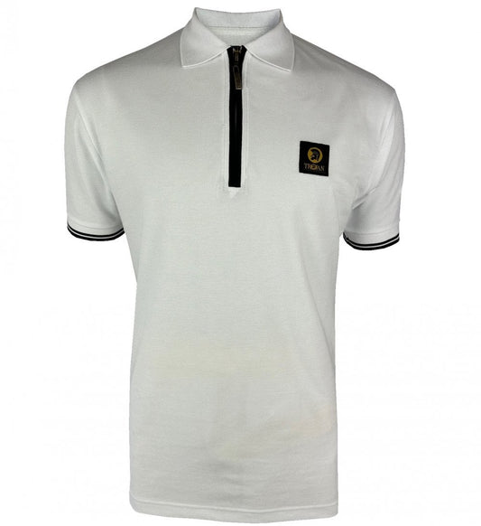 Trojan Records Plain Pique Zip Polo White