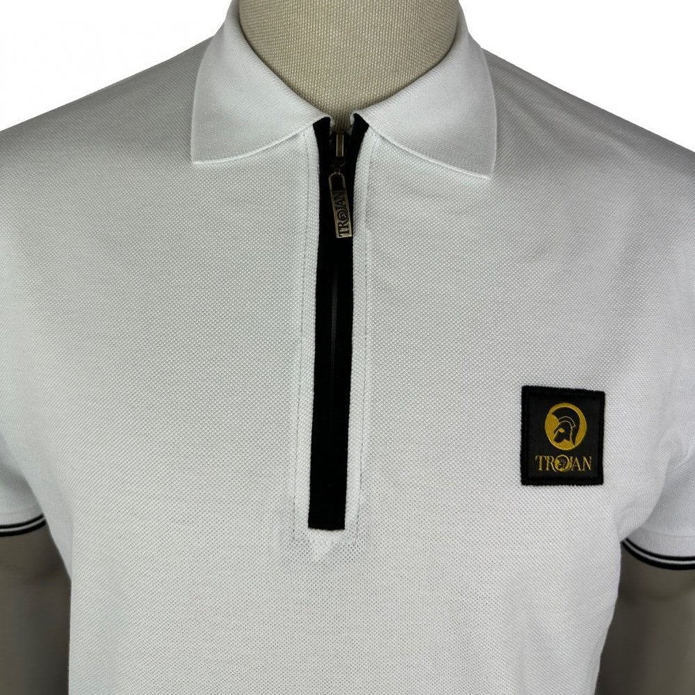 Trojan Records Plain Pique Zip Polo White