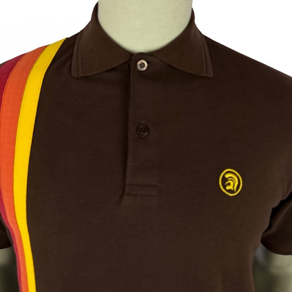 Trojan Records Racing Stripe Polo Chocolate