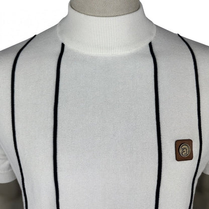 Trojan Records Fine Gauge Knit Raised Stripe Turtle Neck Ecru