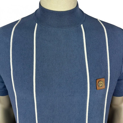 Trojan Records Fine Gauge Knit Raised Stripe Turtle Neck Airforce