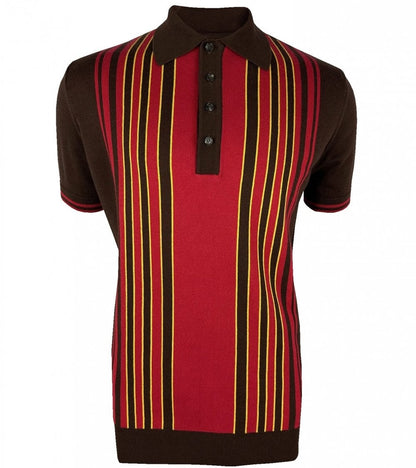 Trojan Records Fine Gauge Stripe Front Panel Polo Choc