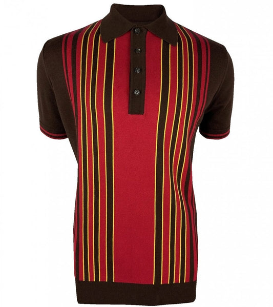 Trojan Records Fine Gauge Stripe Front Panel Polo Choc