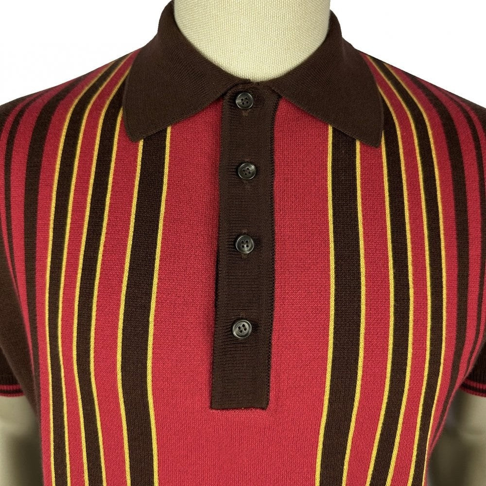 Trojan Records Fine Gauge Stripe Front Panel Polo Choc