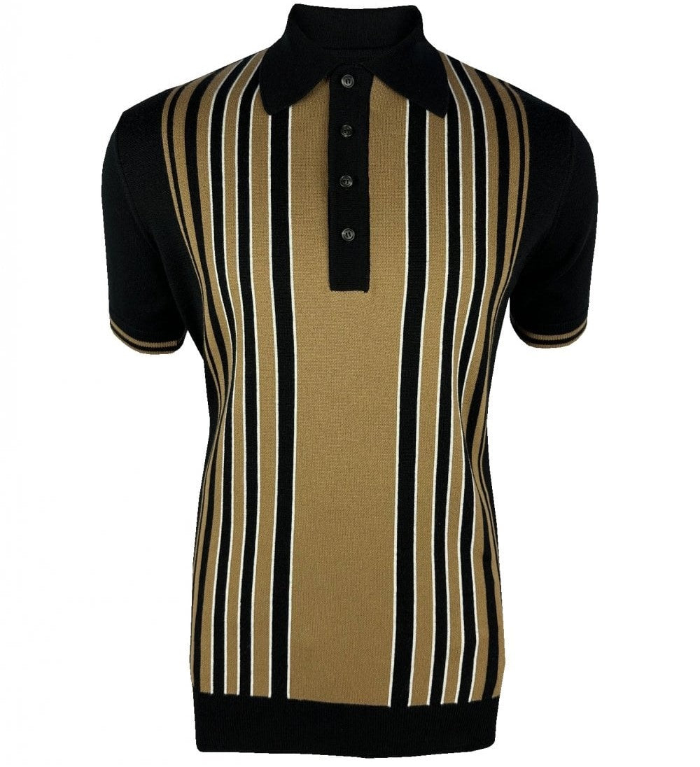 Trojan Records Fine Gauge Stripe Front Panel Polo Black