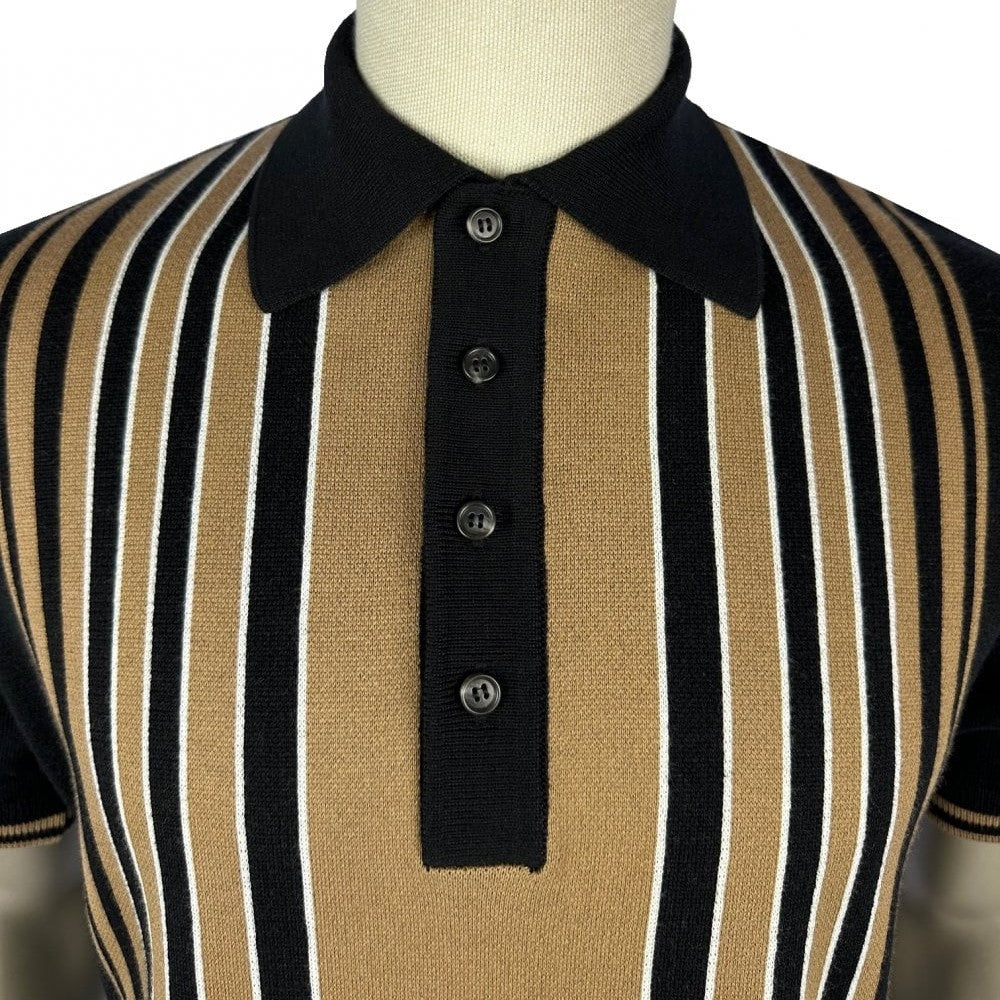 Trojan Records Fine Gauge Stripe Front Panel Polo Black