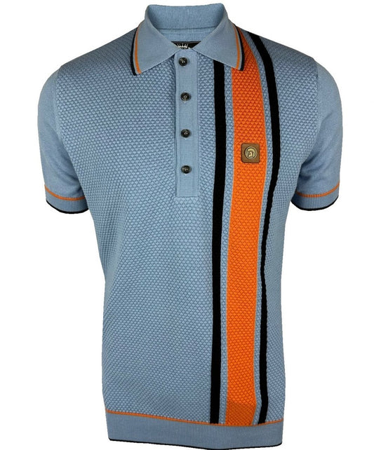 Trojan Records Fine Gauge Texture Racing Stripe Polo Powder