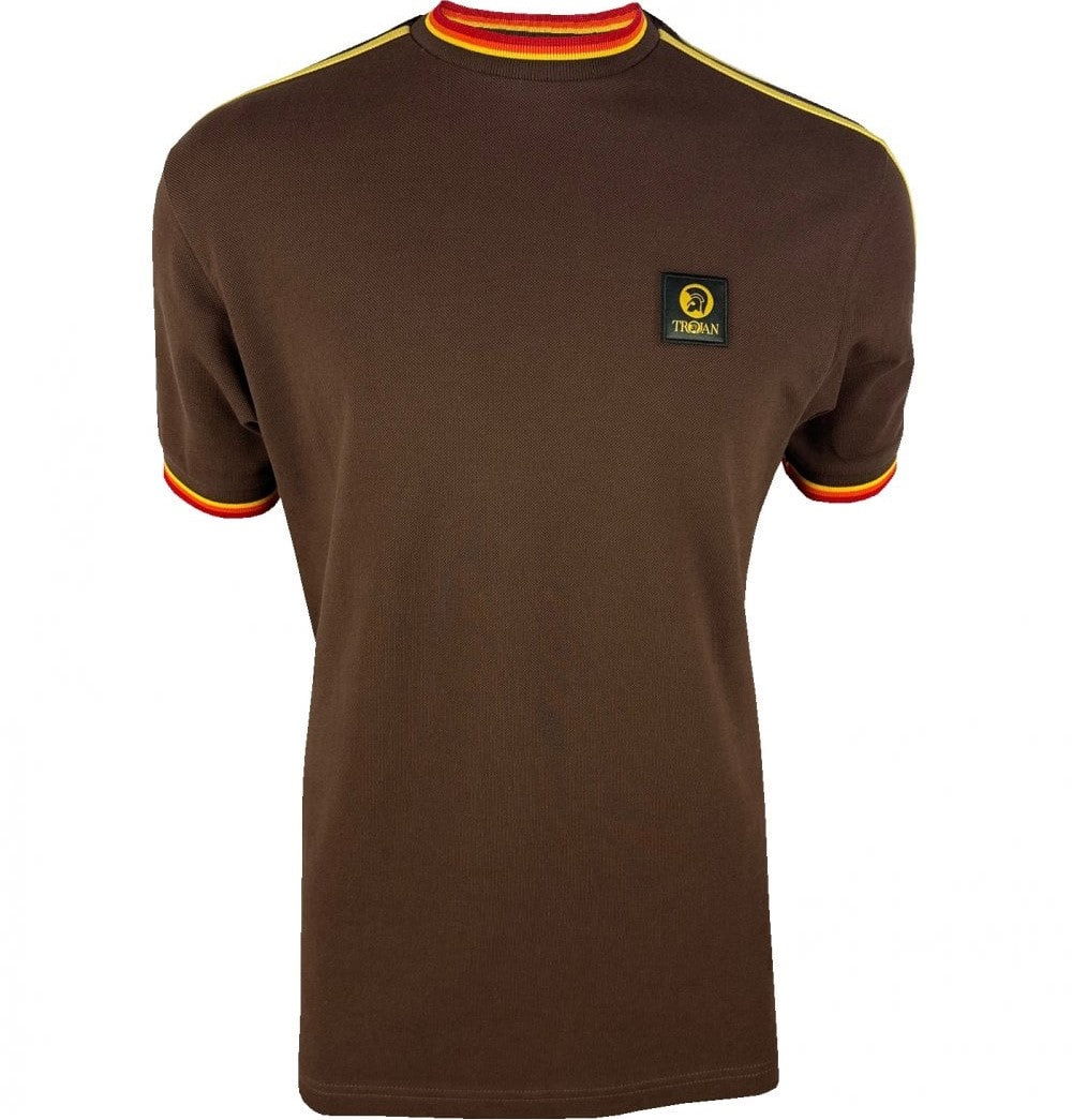 Trojan Records 3 Colour Tipped Pique T-Shirt Choc