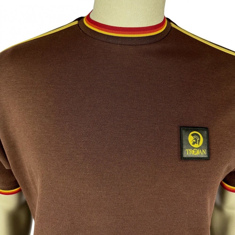 Trojan Records 3 Colour Tipped Pique T-Shirt Choc