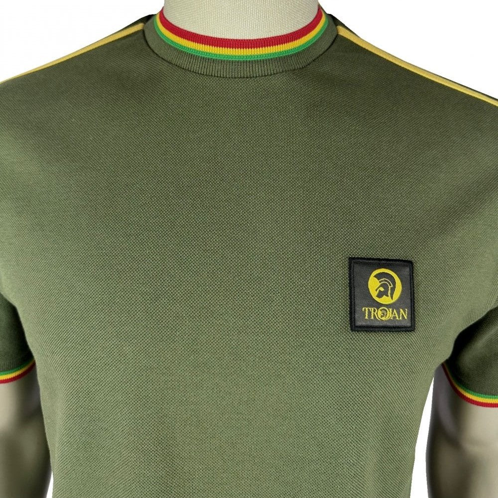 Trojan Records 3 Colour Tipped Pique T-Shirt Olive