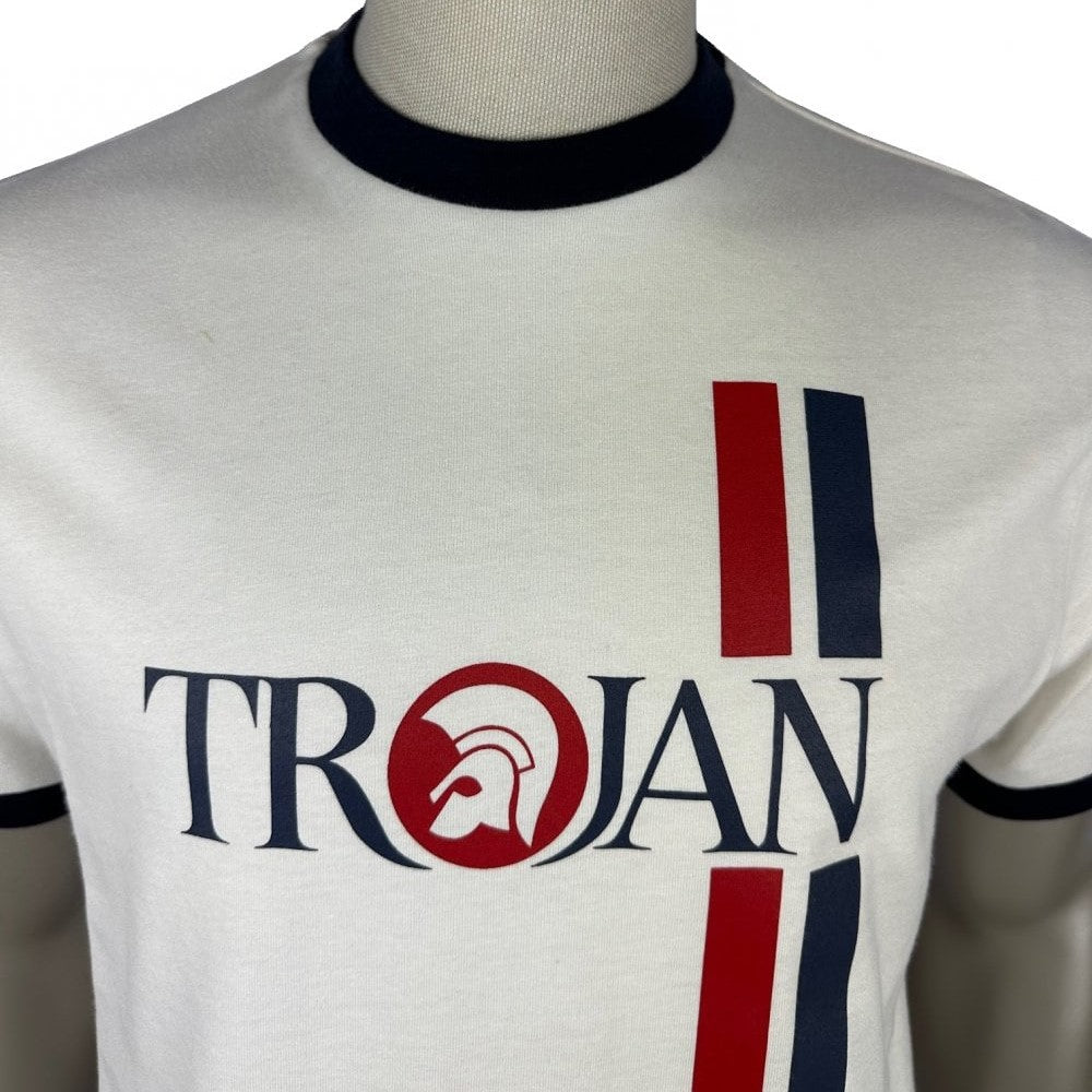 Trojan Records Twin Racing Stripes T-Shirt Ecru