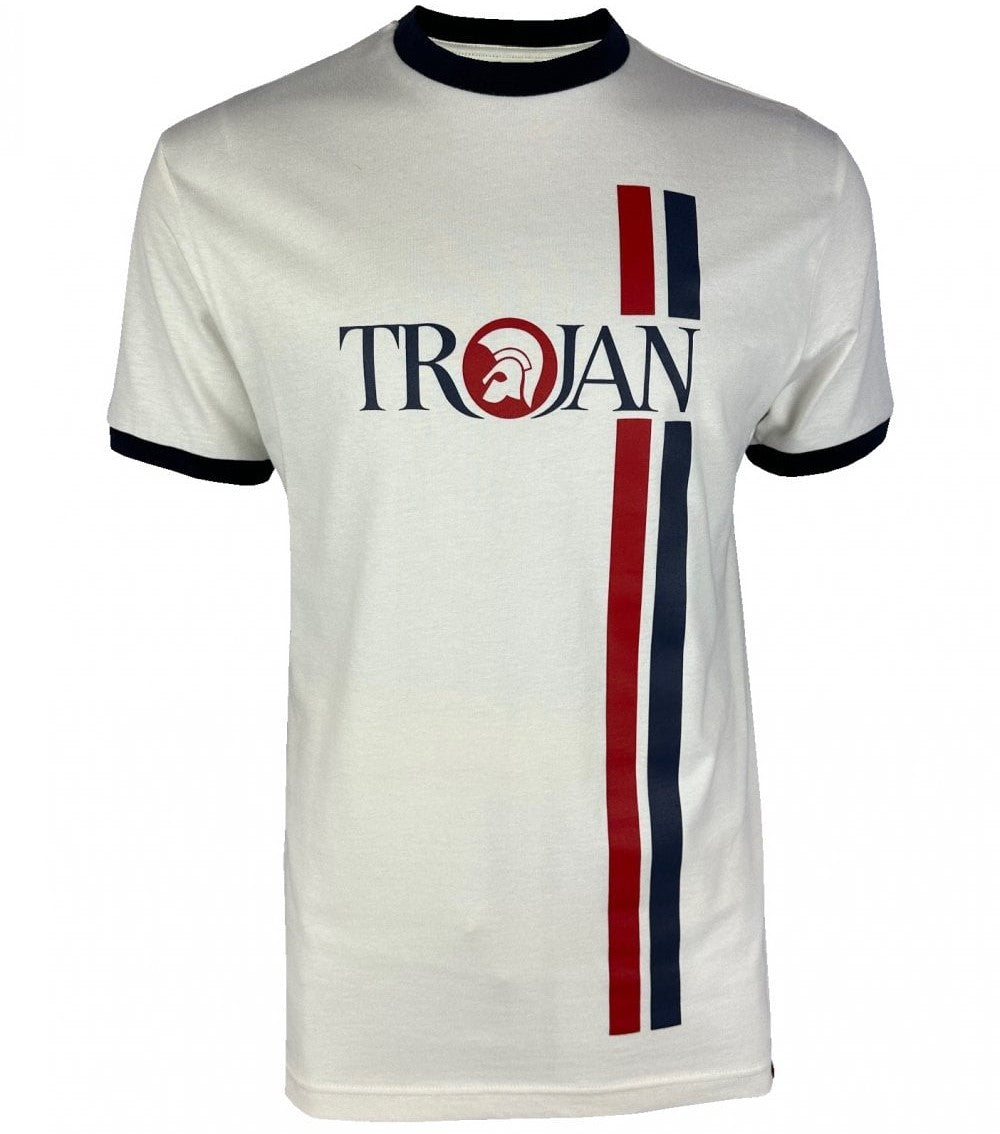 Trojan Records Twin Racing Stripes T-Shirt Ecru