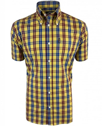 Trojan Records Windowpane Check Shirt With Pocket Square Mustard