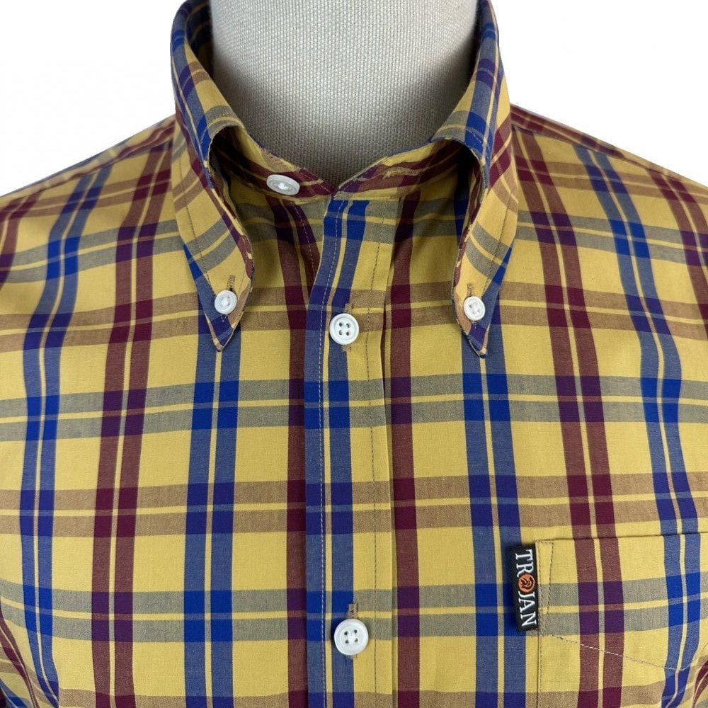 Trojan Records Windowpane Check Shirt With Pocket Square Mustard